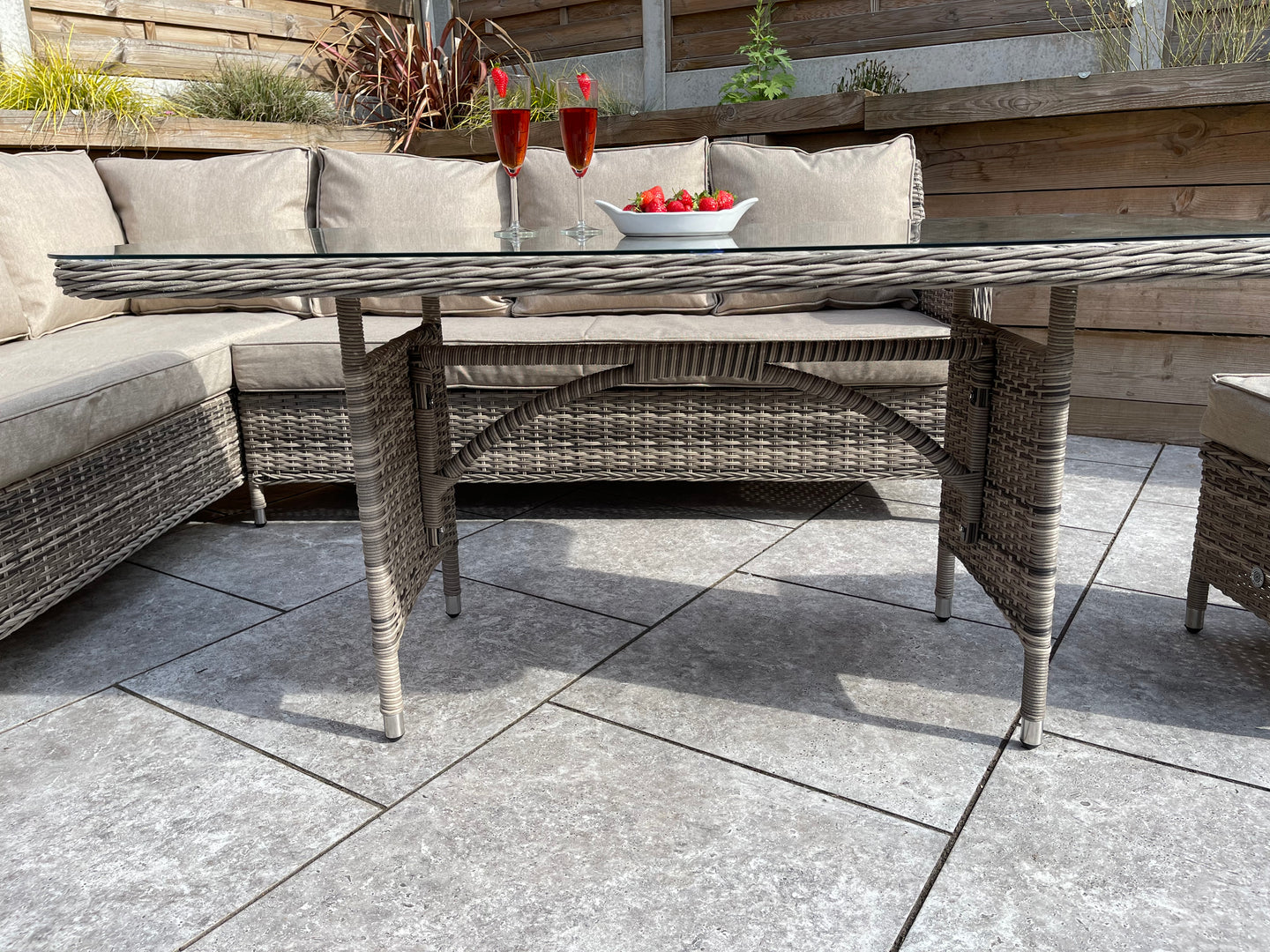 Signature Weave - Edwina Outdoor Corner Sofa Dining Set with Ottoman Stool Seats